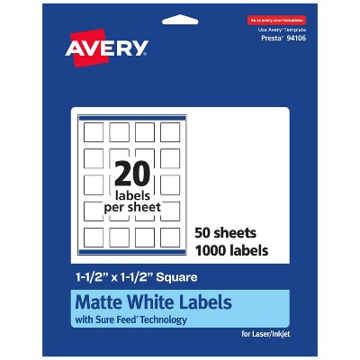Avery Matte White Square Labels, 1.5" x 1.5"