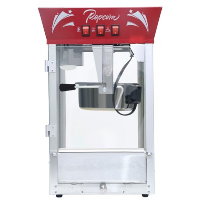Gulches 12oz Commercial Popcorn Maker - Stainless Steel Kettle, Tempered Glass, 850W Countertop Popper for Parties & Home Theater, Red