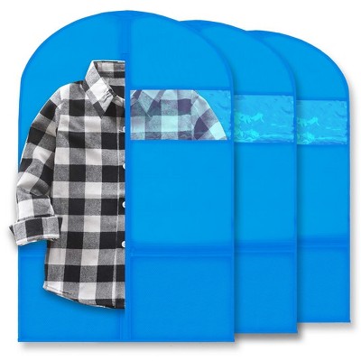 Plixio 36" Kids Garment Bags for Dance Costumes, Childrens Hanging Clothes, Uniform, Suits, Boys Recital Outfit Organizer - (3 Pack : 36", Blue)