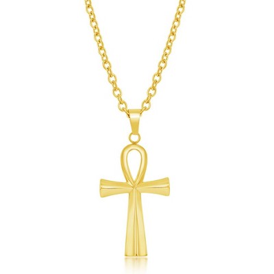 Metallo Mens Stainless Steel Ankh Cross Necklace - Gold Plated - Gold - 24 Inch