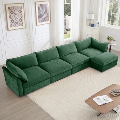 Oversized 146.4" Chenille L-Shaped Modular Sectional Sofa with Storage Ottomans and Storage Drawers under Each Seat, 5-Piece Free combination