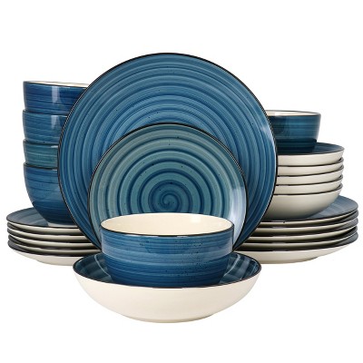 Elama Gia 24 Piece Stoneware Dinnerware Set in Dark Blue