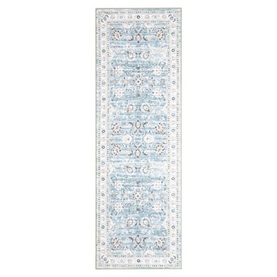 Washable Vintage Foral Rug Non Slip Low Pile Rug Soft Throw Floor Cover Foldable Indoor Carpet for Living Room Bedroom Playroom Nursery
