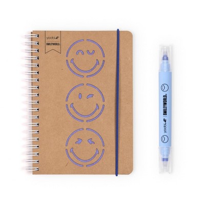 Yoobi SmileyWorld Journal 4.5"x6.5" Spiral with Marker Blue Kraft Smiley