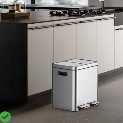 Gallon Kitchen Trash Can Classified Compartment Rubbish Bin with Soft-Close Lid Stainless Steel Waste Bin