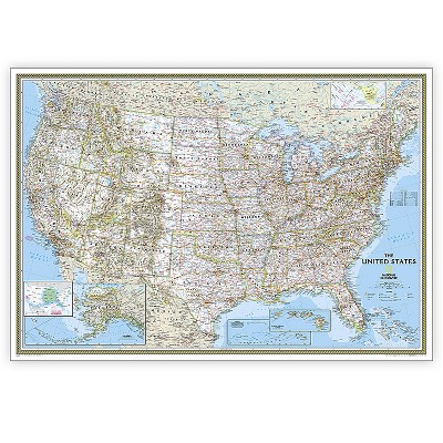 National Geographic United States Classic Map, Enlarged and Laminated, 69.25" x 48"