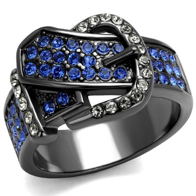 Slickblue Light Black Stainless Steel Ring, Belt Design, Women’s Novelty Statement Ring, Dark Blue & Clear, 7-10