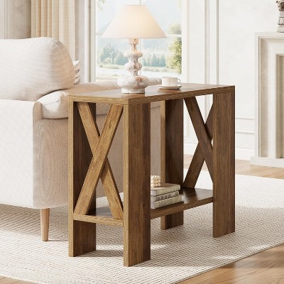 Tribesigns 2-Tier Side Table, Farmhouse End Table with Storage Shelves, Sofa Side Table for Small Spaces, Living Room, Bedroom, Rustic Brown