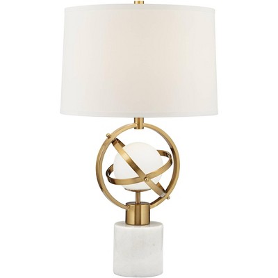 Possini Euro Design Halley Modern Table Lamp 27 1/2" Tall Sculptural Gold Metal Rings with Night Light White Shade Bedroom Living Room Bedside Office