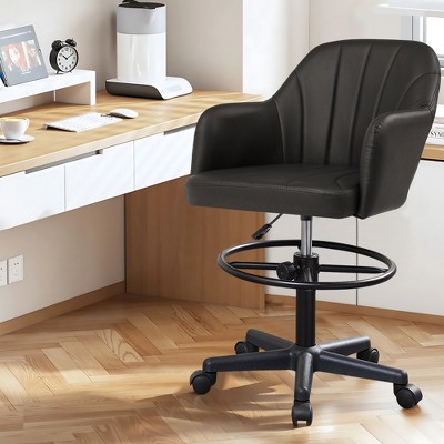 VECELO Drafting Chair with Adjustable Height PU Swivel Stool with Lumbar Support