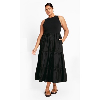 Women's Plus Size Chelsea Mixed Media Dress - black | CITY CHIC