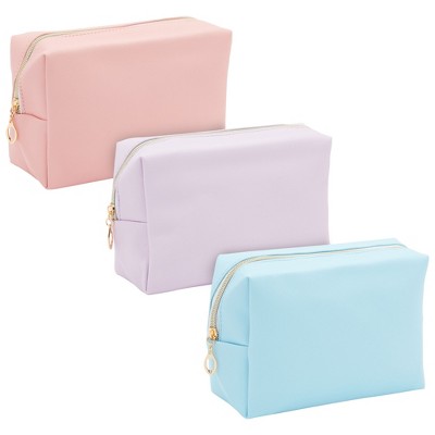 Glamlily 3 Pack Faux Leather Makeup Bag with Zipper, Travel Cosmetic Bags