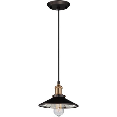 Franklin Iron Works Emile Oil Rubbed Bronze Brass Mini Pendant 8 3/4" Wide Industrial LED Fixture for Dining Room House Foyer Kitchen Island Entryway