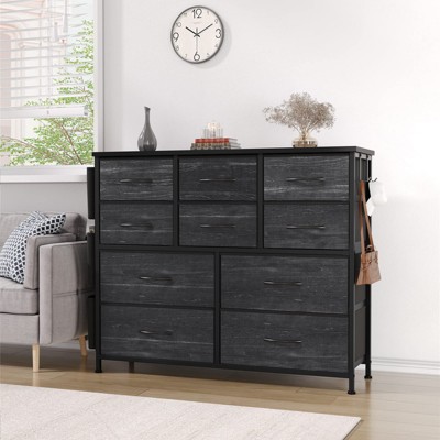 10-Drawer Fabric Dresser with Wood Tabletop, Side Pockets & Hooks for Bedroom, Closet or Hallway
