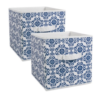 Design Imports Nonwoven Polyester Cube Scroll Nautical Blue Square 11X11X11 Set/2