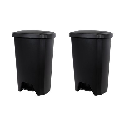 Hefty 12.25gal 2pk Touch Lid Step Trash Cans Black: Pedal-Operated Kitchen Garbage Can with Lid, Indoor, Rectangle, 12.5gal