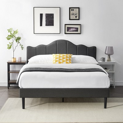 VECELO Bed Frame Upholstered Platform Bed Adjustable Headboard/Noise-Free/Wooden Slats Support/No Box Spring Needed