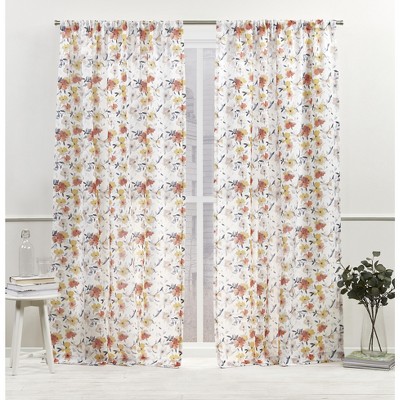 Nicole Miller Hattie Light Filtering, Semi Sheer Rod Pocket Curtain Panels, 54"x84", Sienna, Set of 2