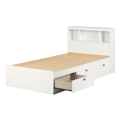 HomeStockTwin Storage Bed Bookcase Headboard Set Spark Pure White