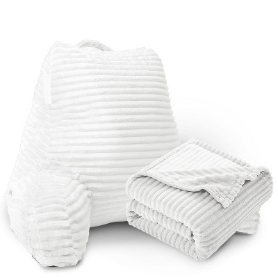 Nestl Reading Pillow for Bed with Fleece Blanket, Standard Bed Pillows for Sitting Up in Bed, Bed Rest Pillow