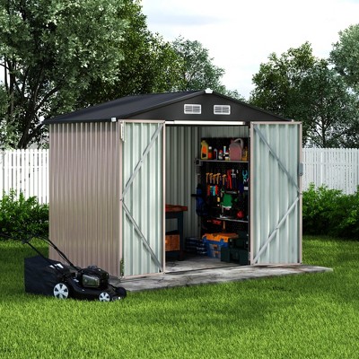 6x8 FT Heavy Duty Metal Storage Shed - Outdoor Galvanized Steel Garden Shed with Lockable Doors & Air Vents