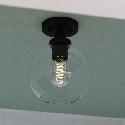 VAXCEL Marshall 8-in W LED Compatible Matte Black Transitional Semi Flush Mount Ceiling Light Clear Glass Globe