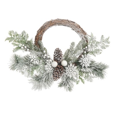 Transpac 24 Inch White Christmas Frosted Evergreen Wreath for Holiday Decor and Festive Celebrations