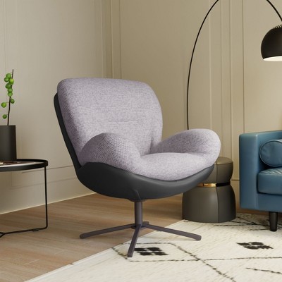 CAVINAS Accent Chair, Modern Swivel Office Chair, Modern Chenille Chair with Faux Leather and Metal Base Frame, Accent Chair for Small Spaces
