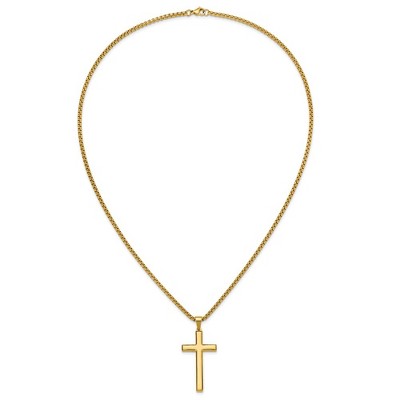 Chisel Stainless Steel Polished Yellow IP-plated Cross Pendant on a 24" Box Chain Necklace