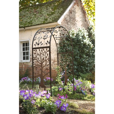 Metal Arched Garden Arbor with Tree of Life Design