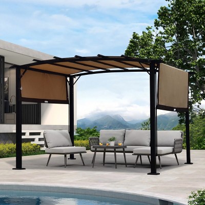 12¡Á9 FT Outdoor Pergola Gazebo with Retractable Canopy,Steel Frame Sun Shelter-Maison Boucle