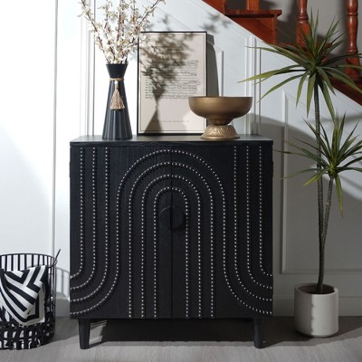 ORRD Modern Black Wood Storage Cabinet, Decorative Door, 30in Accent Sideboard for Living Room, Bedroom