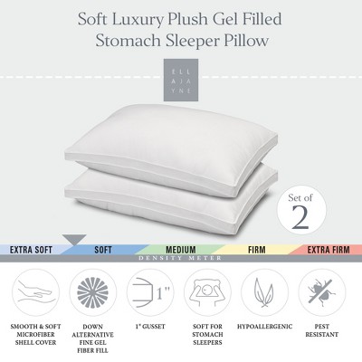 Ella Jayne Soft Luxury Plush Gusseted Soft Gel Filled Stomach Sleeper Pillow set of 2