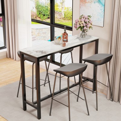 Tall Breakfast Bar Table Rectangle Pub Table Marble Top for Dining Room Coffee