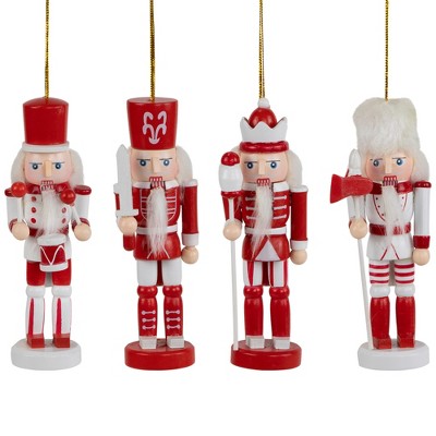 Northlight Nutcracker Soldiers Wooden Christmas Ornaments - 5" - Red and White - Set of 4