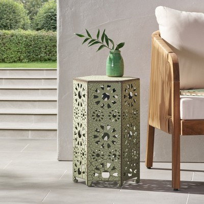 Syemin Patio End Tables Accent Side End Table for Outdoor and Indoor, Garden, Backyard Use, Special Design, Green, 12"*10.5"*18.5"