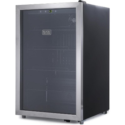 BLACK+DECKER 4.4 Cu. Ft. Beverage Cooler, Beverage Fridge with Double Pane Glass Door, Refrigerator for Drinks with 160-Can Capacity, LED Display