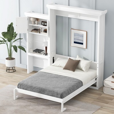 GDFStudio Thurber Queen Size Wood Murphy Bed with Storage Shelves