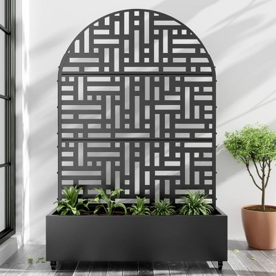 Dovelina Iron Black Arch Mobile Planters Planting Box Trellis for Climbing Plants