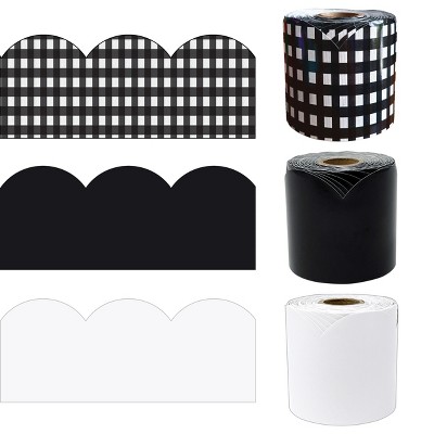 Carson Dellosa Education 65' Black, White, & Gingham 3 Pack Rolled Bulletin Board Border Set (3 rolled borders)