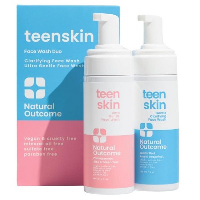Natural Outcome Vegan Teen Skin Clarifying Face Wash Duo | Gentle Foaming Daily Boys & Girls Kids Face Wash | Non-toxic Ingredients - (5.0 oz)