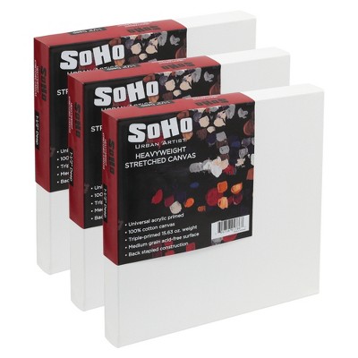 SoHo Urban Artist, 12x12" Heavyweight Stretched Cotton Canvas for Painting - 1.5" Deep- 3 Pack, Triple Primed, 100% Cotton Canvas, Archival, Universal