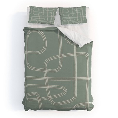 Deny Designs Full/Queen Cocoon Abstract Design Duvet Cover and Pillow Sham Set Green: Woven Polyester, 300 Thread Count, Zippered