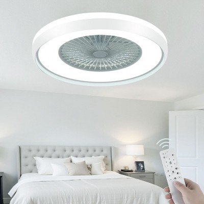 HUMHOLD 24" Low Profile Bladeless Ceiling Fan with 3-Dimmable Light, Remote/APP Control, 6 Speeds Flush Mount Smart Ceiling Fans with Lights, White