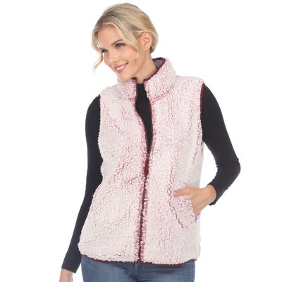 Women's Zip up High Pile Fleece Vest -White Mark
