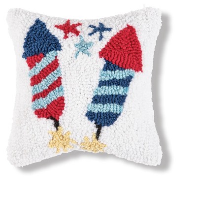 C&F Home Patriotic Stars & Rocket Fireworks Hooked Small/Petite Accent Pillow, 8" x 8"