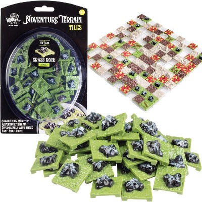 Monster Adventure Terrain- 50pc Grass Rock Tile Expansion Pack- Painted 1x1” Tile Set- Easy Snap Creates Amazing Tabletop Terrain in Minute- Customize