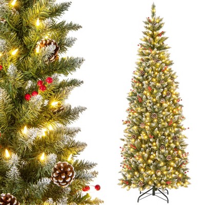 Costway 7 FT Pre-Lit Artificial Christmas Tree with 818 Snowy Branch Tips 350 LED Lights