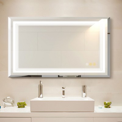 Stufurhome 24 in. W x 40 in. H Rectangular Beveled Edge 3-Colors Dimmable LED Anti-Fog Memory Wall Mount Bathroom Vanity Mirror