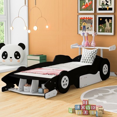 Twin/Full Size Race Car-Shaped Platform Bed with Wheels, Wood Bed Frame - ModernLuxe
